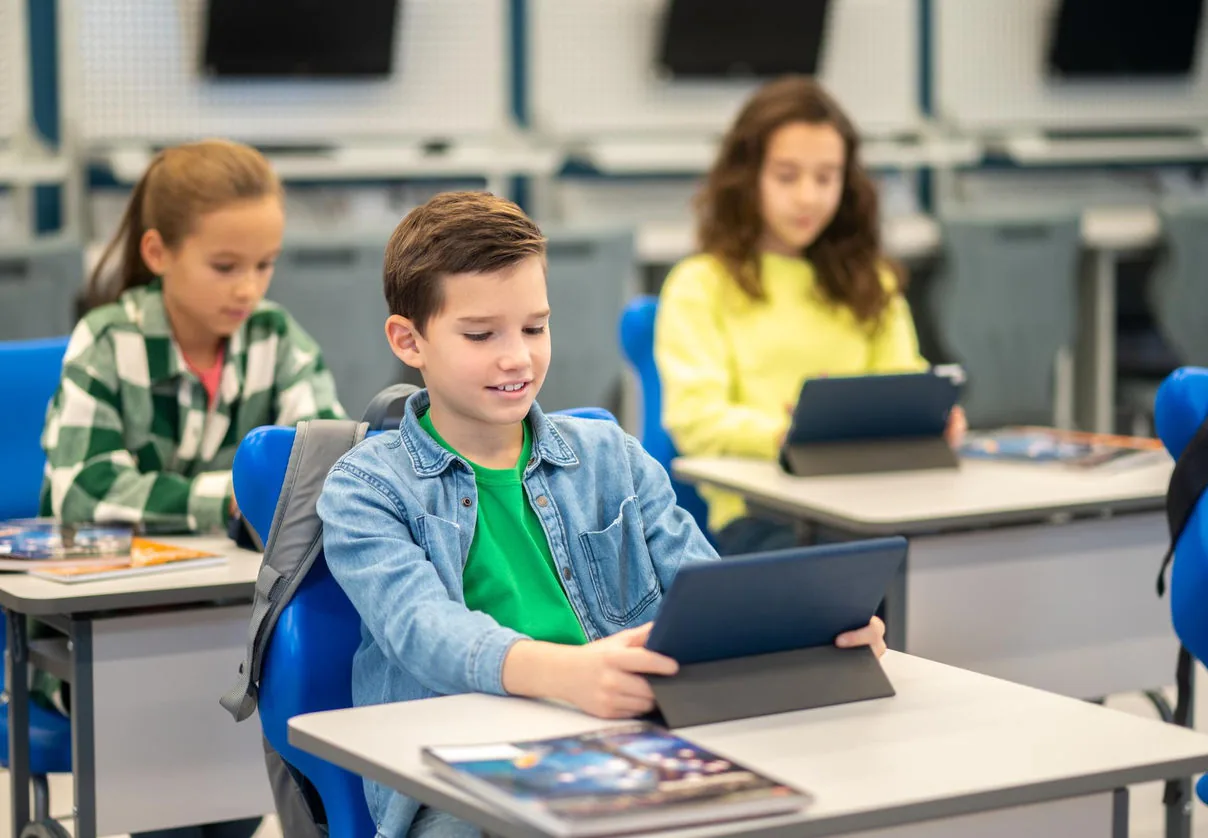 A teacher using technology to deliver a lesson